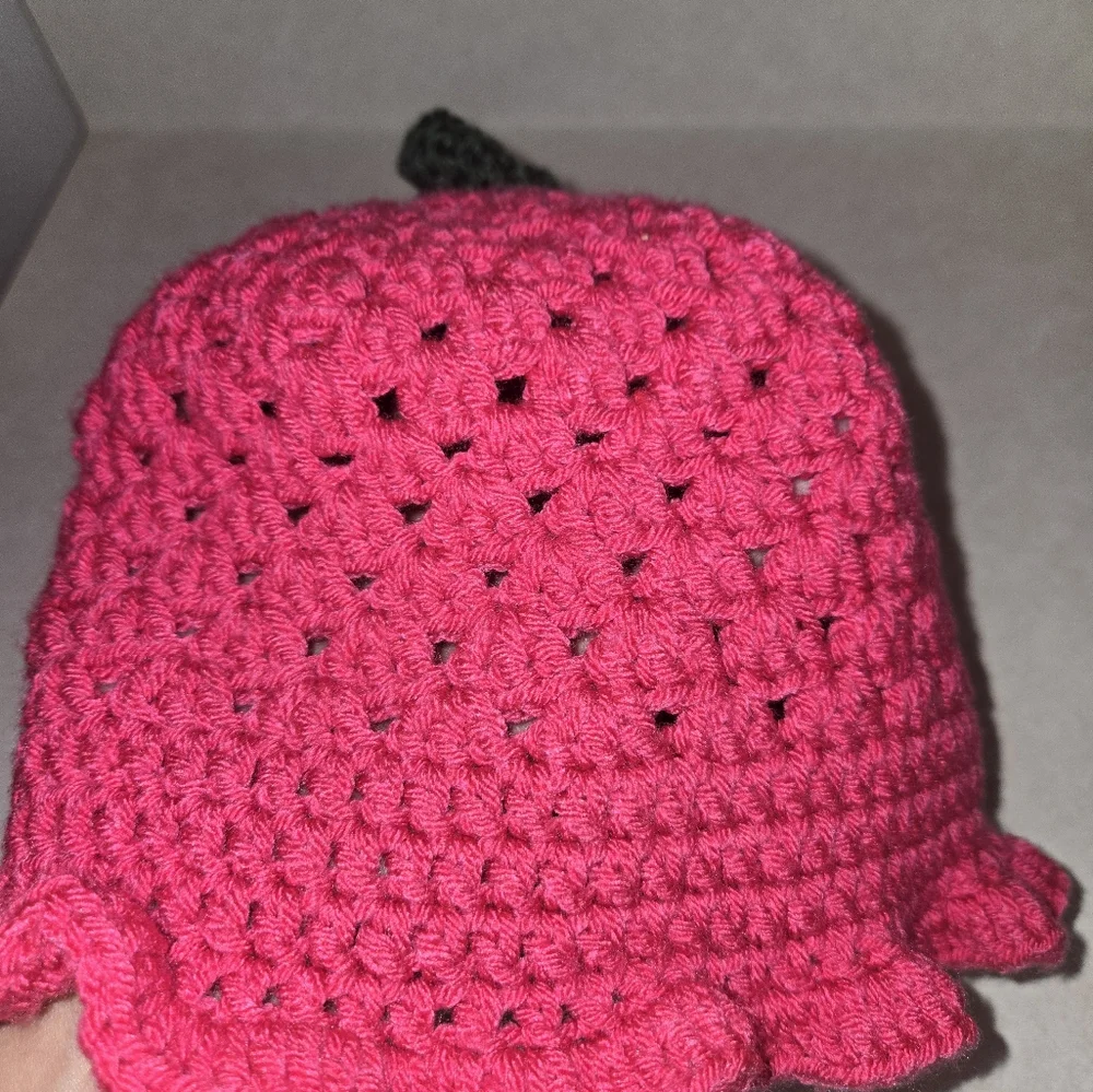 Girl's Raspberry Crochet Bucket Hat - Picture 6 of 15
